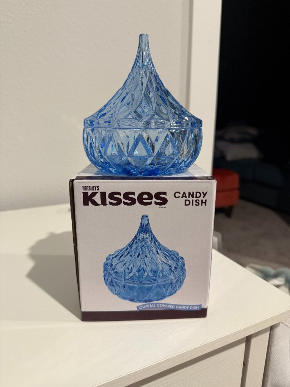 Hersey Kisses glass Candy dish crystal blue